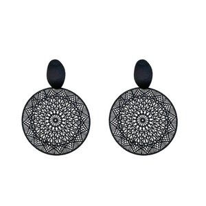 Black cutout geometric pattern drop earrings